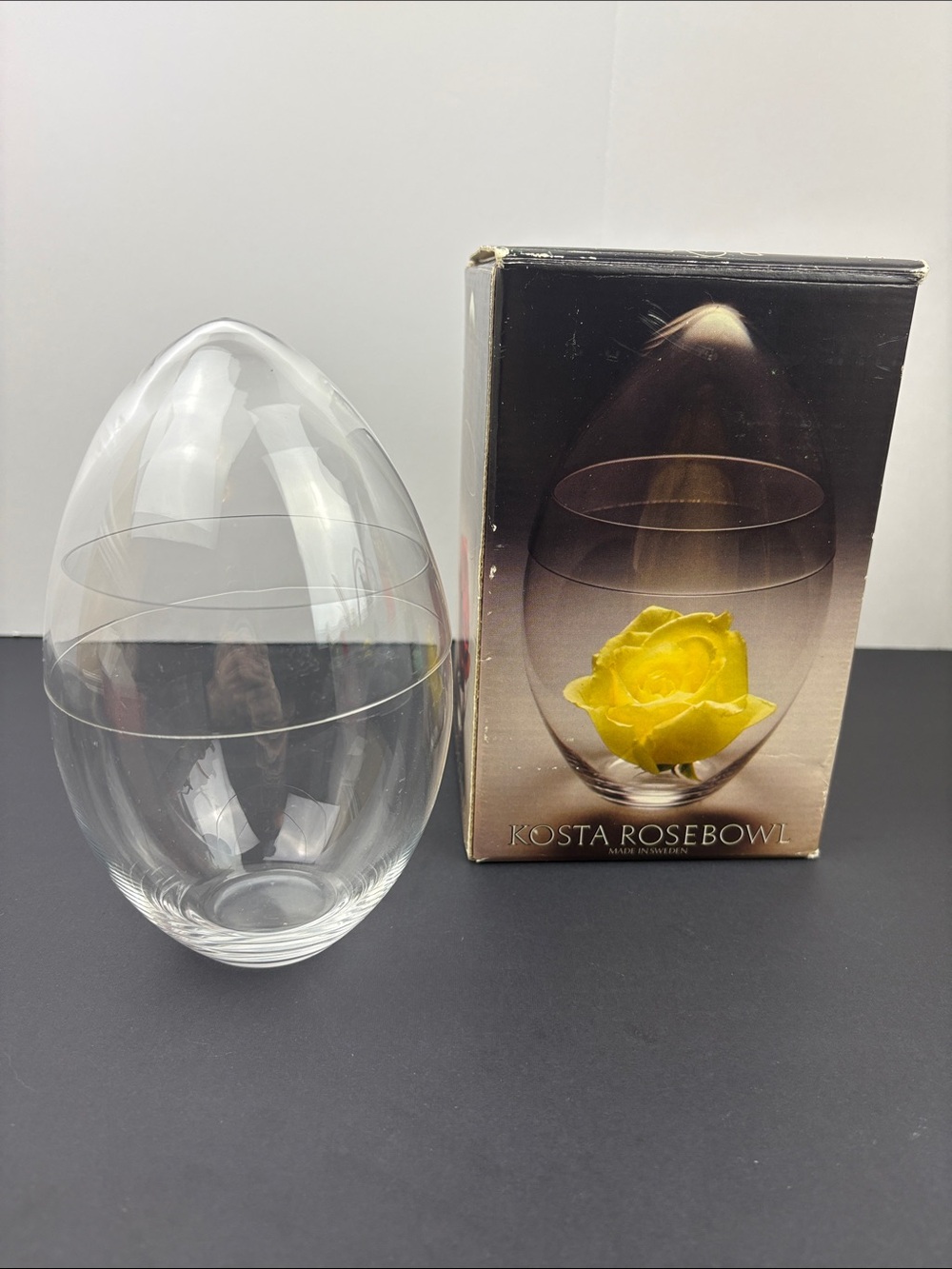 Kosta Boda Clear Glass Rosebowl Sweden Original Box